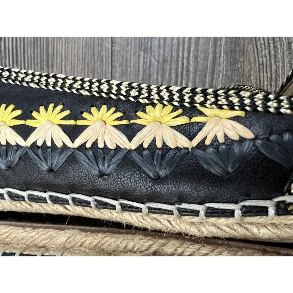 House of Harlow‎ 1960 Shoes Leather Embroidered Espadrille Black Floral US 7.5
